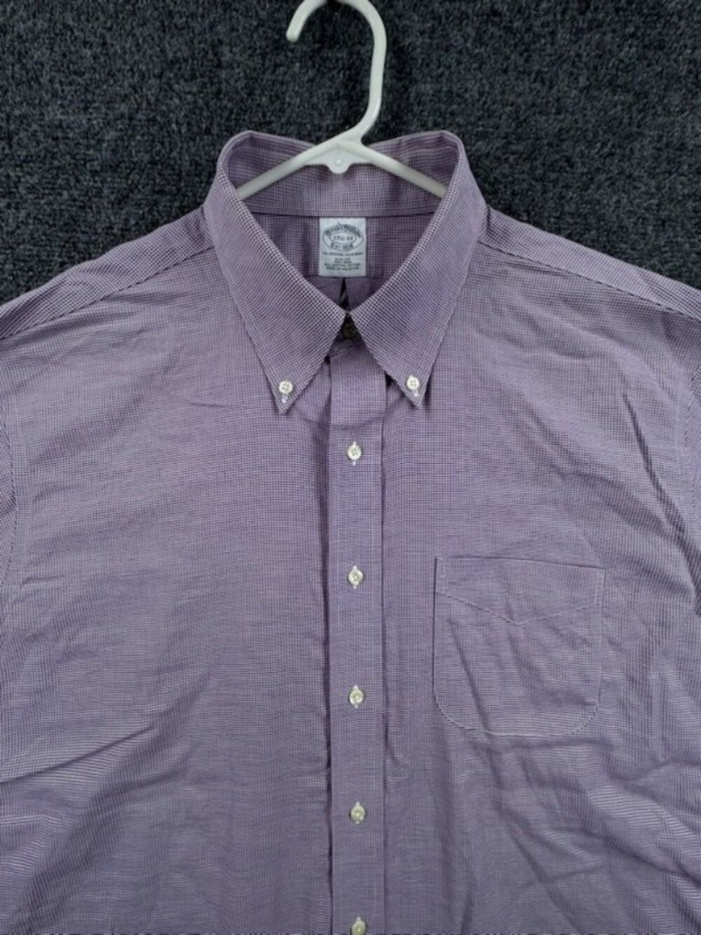 Brooks Brothers Check Button-Down Cotton Slim Supima 17.5 33 Non-Iron Purple Men